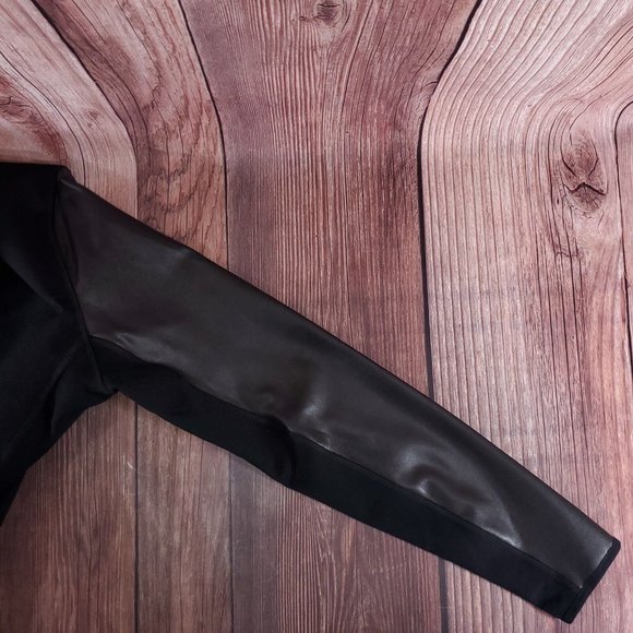 Spanx Womens Large Drape Front Jacket Very Black Convertible Faux Leather 50176R - Picture 12 of 16